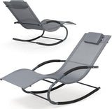 Outdoor Lounge Chair with Pillow, Pool Chaise Lounge Chair Set of 2, Grayish Blue - Photo 5