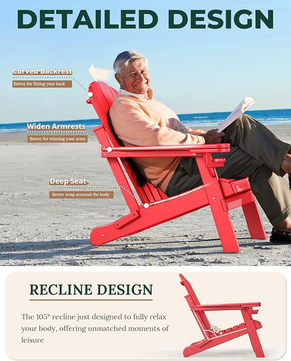 BRIOPAWS Folding-Adirondack-Chairs Set of 2 | HDPE | Fire Pit Chair | Cup Holder | Weather Resistance | Red | for Outdoor Backyard Deck Patio