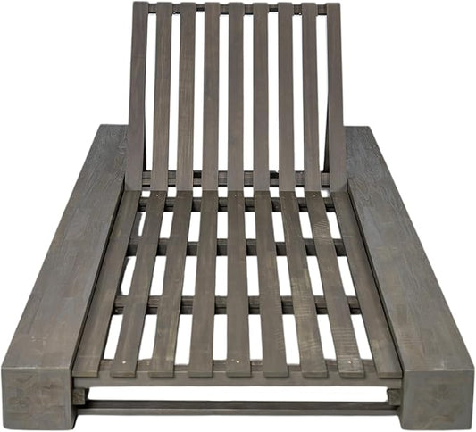 Merax Outdoor Acacia Wood Chaise Lounge Frame Only - Patio Recliner Chair with Adjustable Backrest and Flat Storage Surface (Cushion Not Included)