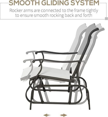 Outsunny Outdoor Glider Chair, Gliders for Outside Patio with Steel Frame and Mesh Fabric for Backyard, Garden, and Porch, White