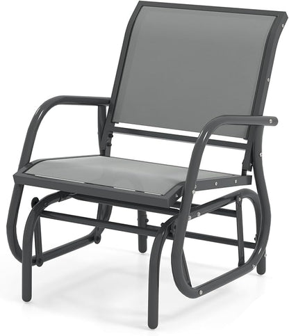 Tangkula Swing Glider Chair, Ergonomic Rocking Chair with Comfortable Fabric, Iron Frame, 4 Non-Slip Foot Pads, Outdoor Patio Glider Rocker Chair for Living Room, Garden, Backyard (1, Grey)