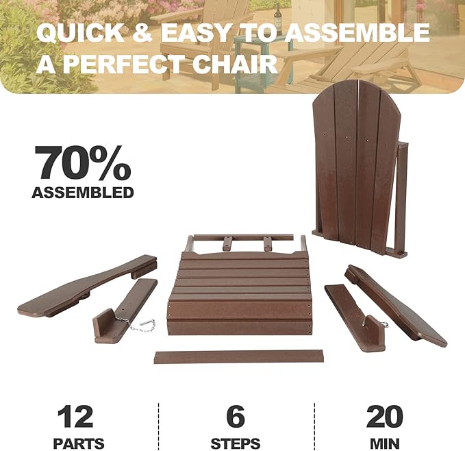 Adirondack Chairs Set of 2 with Cushions & Cup Holders, HDPE Weather Resistant Folding Adirondack Chair for Adults - Photo 6