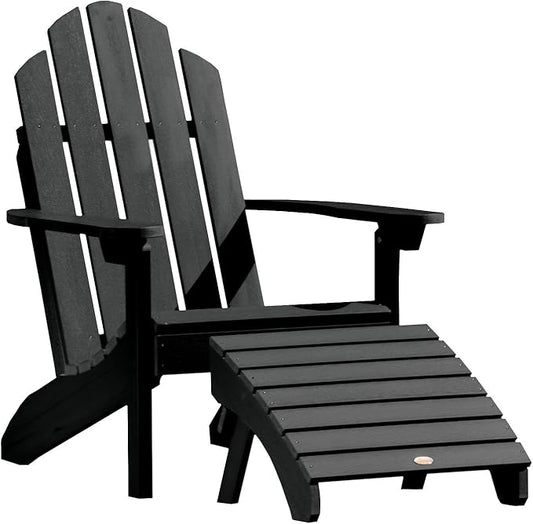 Highwood AD-KITCLAS3-BKE Classic Westport Adirondack Chair with Ottoman, Black
