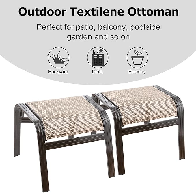 Outdoor Patio Footstools Aluminum Outdoor Ottomans Footrest Small Seating Wicker Furniture Patio Ottoman 2 Pieces Brown - Photo 5