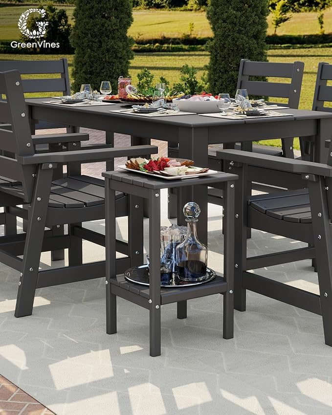 GREENVINES Tall-Outdoor-Side-Table Set of 2 | 23.5" | HDPE Plastic | Patio Adirondack End Tables | All Weather | 2-Tier - Photo 2