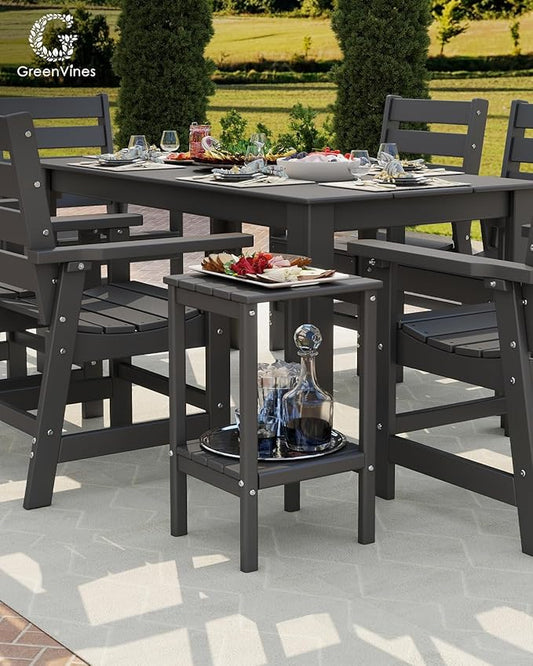 GREENVINES Tall-Outdoor-Side-Table Set of 2 | 23.5" | HDPE Plastic | Patio Adirondack End Tables | All Weather | 2-Tier | Grey | for Porch Garden Indoor & Rocking Chairs