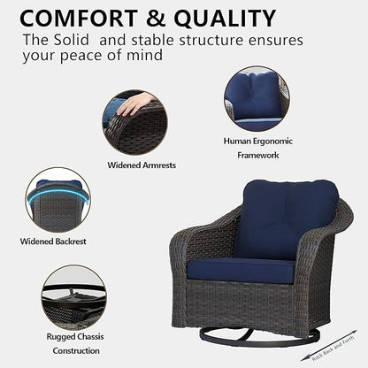 Wicker Swivel Rocking Chairs - Outdoor Brown Wicker Swivel Glider Chair Outdoor Rocking Chair with Water-Resistant Cushions, Blue