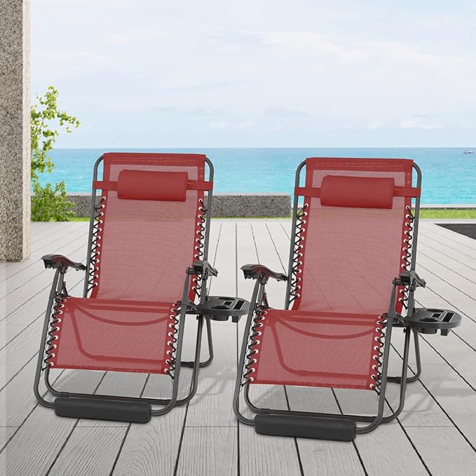 Athena Collection Zero Gravity Outdoor Lounge Chair Set of 2 - Photo 2