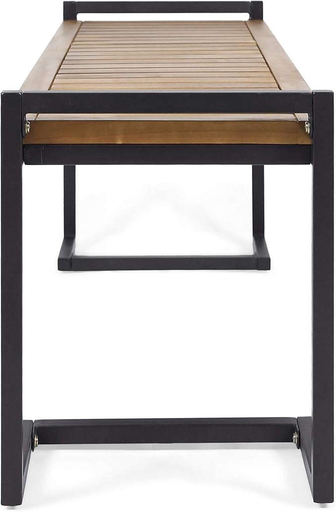 Christopher Knight Home Noel Outdoor Industrial Acacia Wood and Iron Bench, Teak Finish/Black Metal