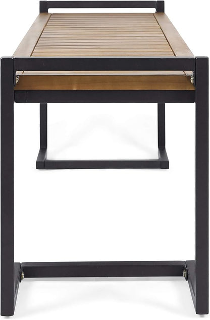 Christopher Knight Home Noel Outdoor Industrial Acacia Wood and Iron Bench, Teak Finish/Black Metal