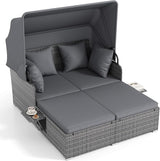 ORALNER Outdoor Daybed, 2-Person Wicker Patio Sofa with Retractable Canopy, Cushions & Pillows, 2 Side Trays - Photo 7