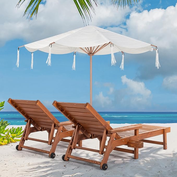 VINGLI Outdoor Chaise Lounge Chair, Wooden Patio Lounger Chair with Adjustable Backrest - Photo 7