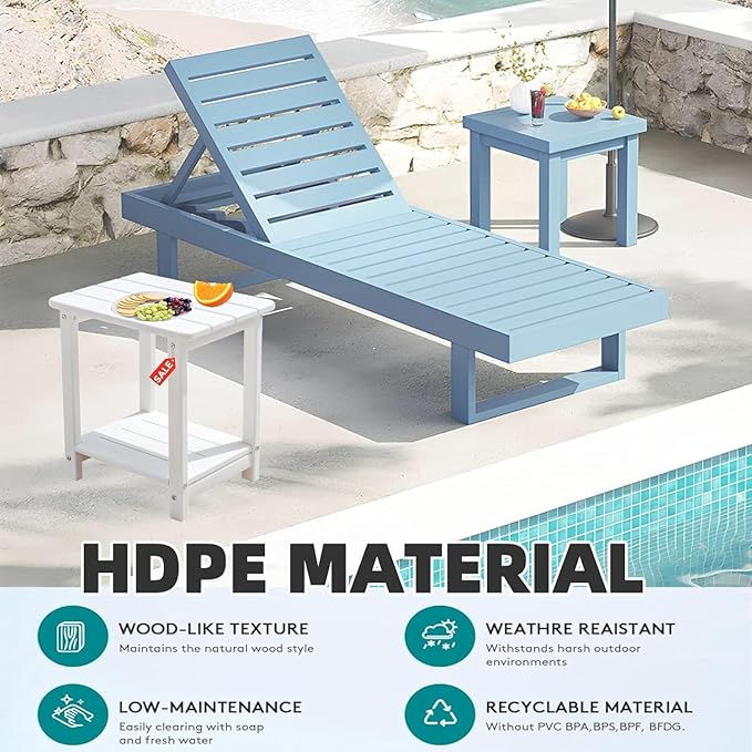 Adirondack Outdoor Side Table - 16.5" Square 2-Tier Patio Table with Weatherproof HDPE Material | All-Weather, Low Maintenance Furniture for Poolside, Porch, Deck