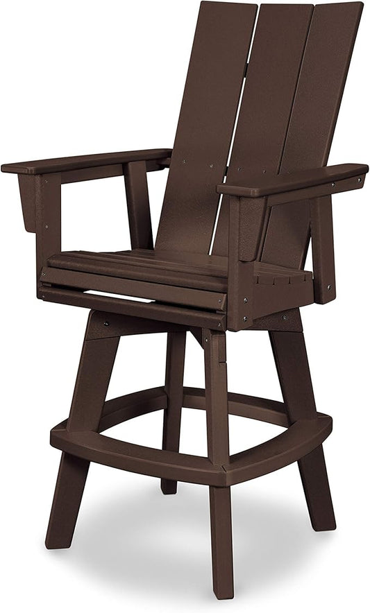 POLYWOOD® Modern Curveback Adirondack Swivel Bar Chair in Mahogany