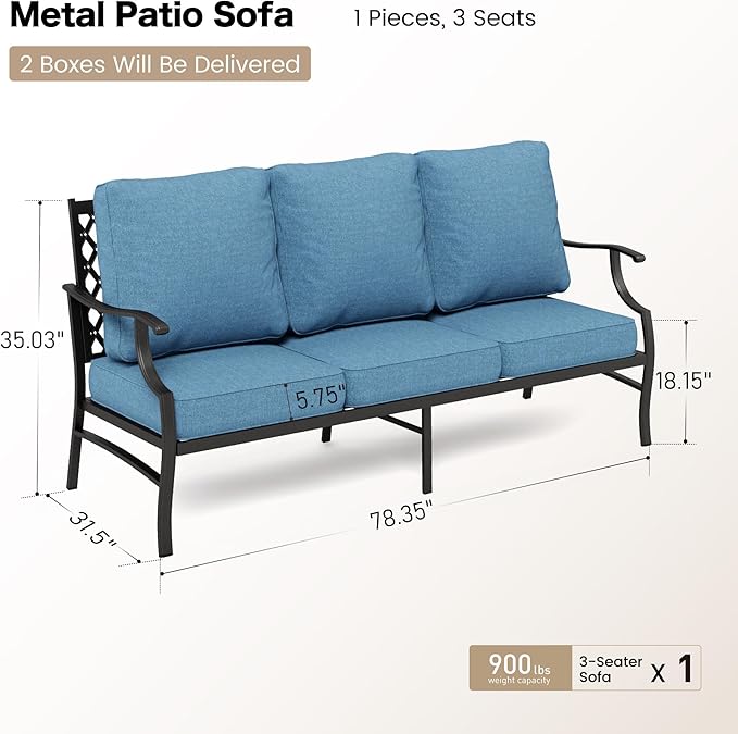 Metal Patio Sofa with 5.75" Extra Thick Cushion - Photo 3