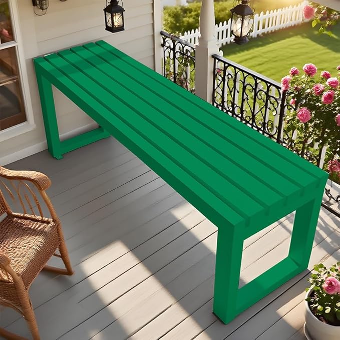 2-Person Garden Bench Seat Outdoor Benches Metal Park Bench Patio Seat 3.3ft 3.9ft 4.9ft 5.9ft Weather Resistance Backless Front Porch Chair Easy Installation(Green,3.3ft)