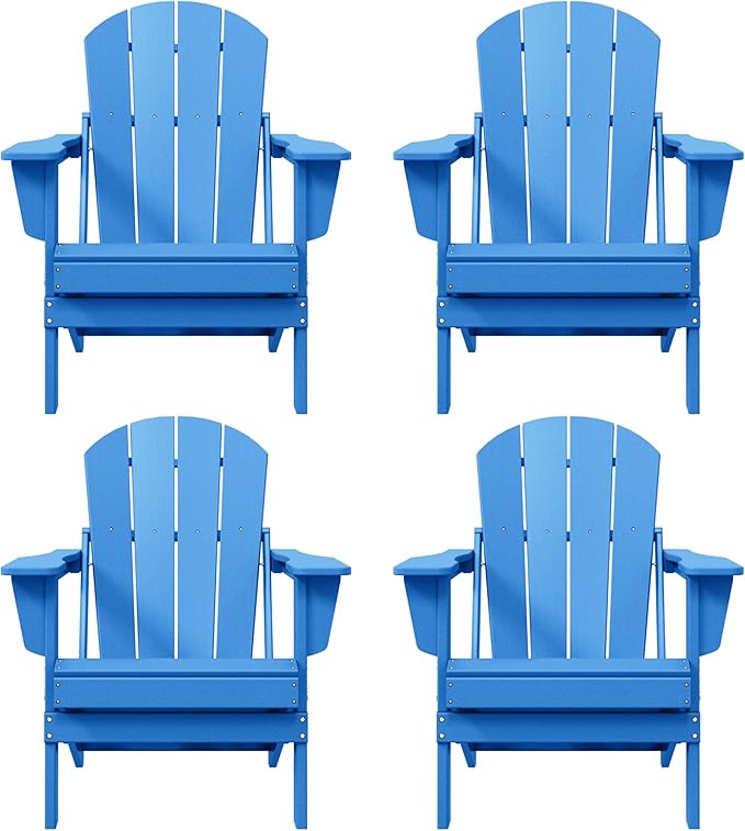 WO WESTIN OUTDOOR HDPE Laguna Outdoor Folding Poly Adirondack Chair (Set of 4), Pacific Blue