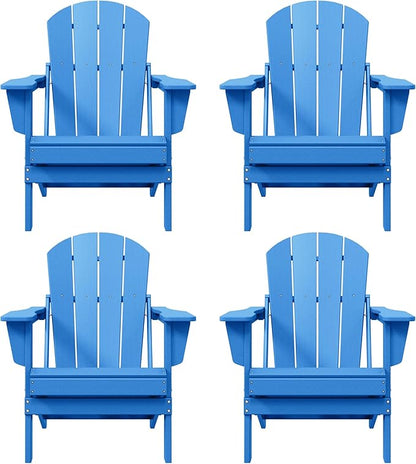 WO WESTIN OUTDOOR HDPE Laguna Outdoor Folding Poly Adirondack Chair (Set of 4), Pacific Blue