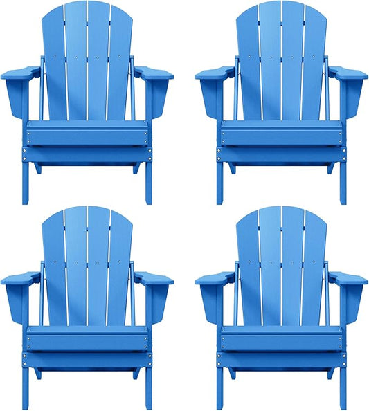 WO WESTIN OUTDOOR HDPE Laguna Outdoor Folding Poly Adirondack Chair (Set of 4), Pacific Blue