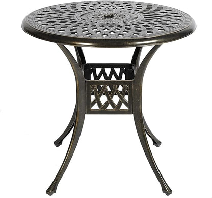 VIVIJASON 31" Patio Bistro Table Outdoor Dining Round Table Bronze Cast Aluminum Table with Umbrella Hole