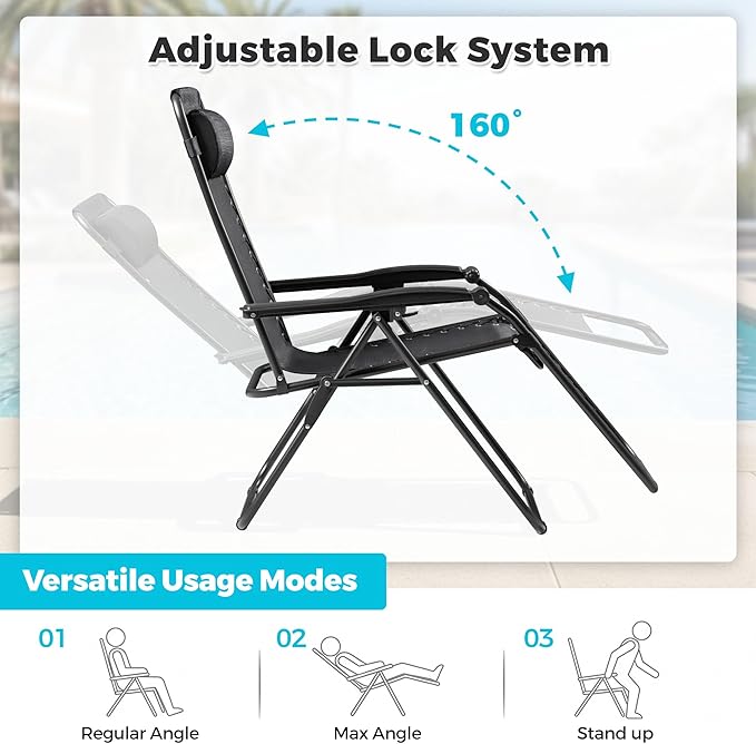 Homall Zero Gravity Chair Patio Folding Lawn Outdoor Lounge Gravity Camp Reclining Lounge Chair with Cup Holder Pillows - Photo 7