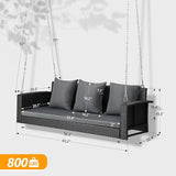 5FT Wicker Porch Swing for 3 Person, 1000lb Capacity Outdoor Hanging Bench with 3 Removable Cushions - Photo 2