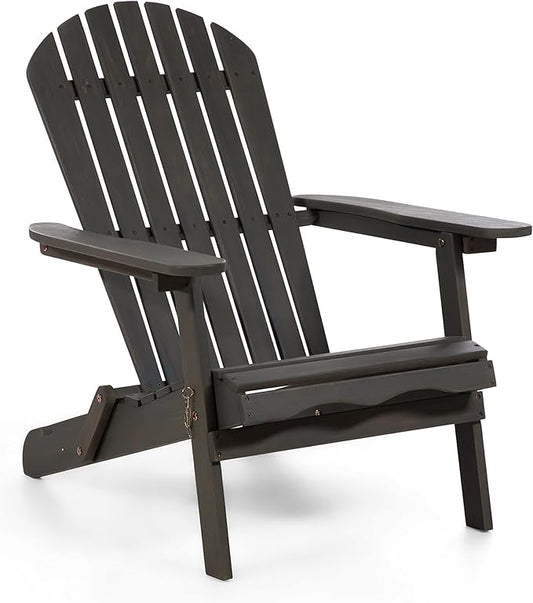 Greemotion Elk 34 in. W All Weather Outdoor Patio Eucalyptus Wood Adirondack Chair Solid Wood for Outdoor Fire Pit, Deck, Beach, Garden, Campfire, Weather Resistant Easy Installation, Weathered Gray