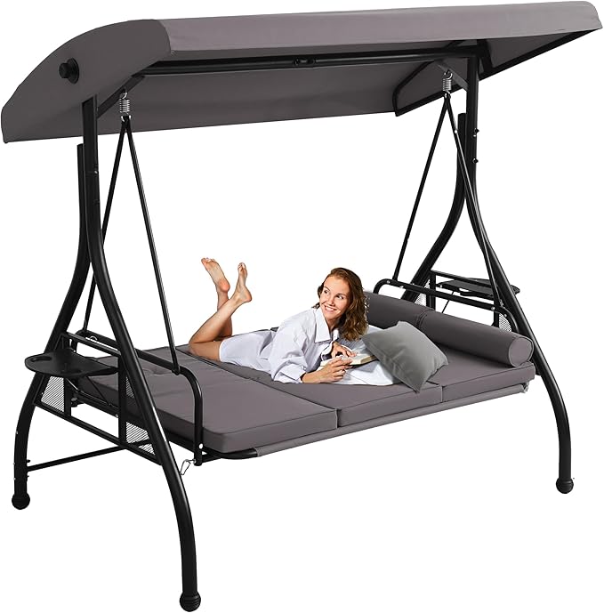 MAGIC UNION 3-Seat Outdoor Patio Swings with Adjustable Cover - Photo 1