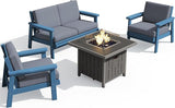 SERWALL Patio Furniture Set with 33” Fire Pit Table, HDPE Outdoor Sectional Sofa Set with Thickened Cushions - Photo 1
