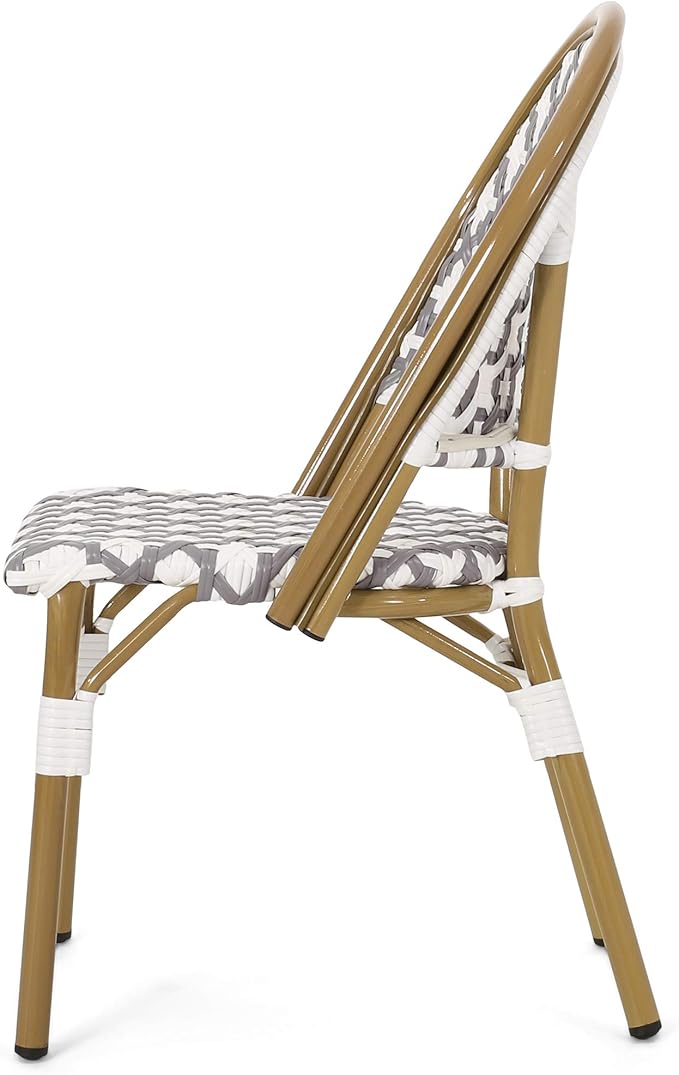 Christopher Knight Home Darcy Outdoor French Bistro Chair (Set of 4), Gray + White + Bamboo Print Finish - Photo 4