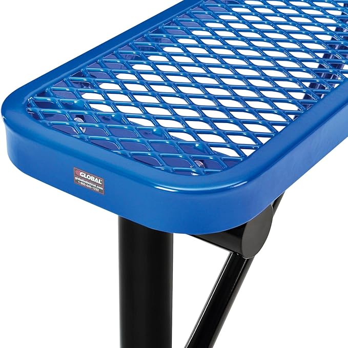 Global Industrial 4'L Heavy Duty Expanded Metal Mesh Flat Bench with Steel Frame, Portable Outdoor Bench, 1000 lbs Capacity, Blue, 48" L x 14-1/2"W x 18" H