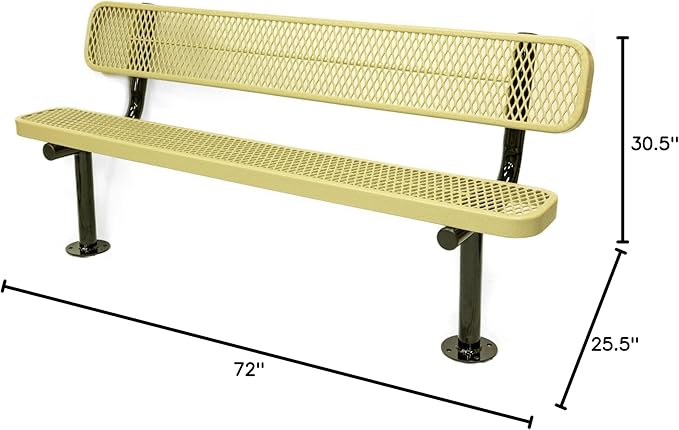 COATEDOUTDOORFURNITURE Coated Outdoor Furniture Heavy-Duty Outdoor Bench Thermoplastic Coated, Expanded Metal, Commercial-Grade Seating, Made in America (Surface with Back, 6 Ft, Textured Sandstone)