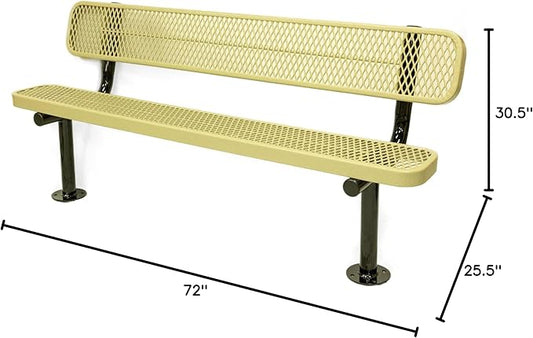 COATEDOUTDOORFURNITURE Coated Outdoor Furniture Heavy-Duty Outdoor Bench Thermoplastic Coated, Expanded Metal, Commercial-Grade Seating, Made in America (Surface with Back, 6 Ft, Textured Sandstone)