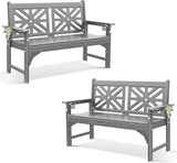 Oversized Outdoor Bench Set of 2, 51.5” HDPE Aesthetic Garden Bench with Cup Holders - Photo 1