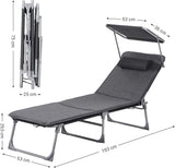 SONGMICS Sun Lounger, Patio Chaise Lounge Chair, Folding, with Canopy, Cushion, 76 x 20.9 x 11.4 Inches, Holds 330 lb - Photo 3