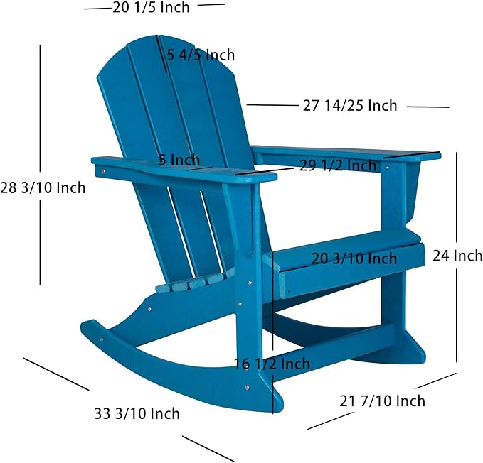 WO WESTIN OUTDOOR HDPE Laguna Outdoor Rocking Poly Adirondack Chair, Pacific Blue