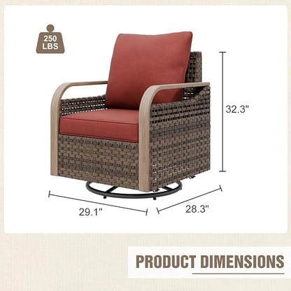 Modern Wicker Outdoor Swivel Rocking Chairs, Rattan Glider Rocker Chairs Patio Furniture for Backyard, Deck, Porch, Garden, 4 Pieces, Brown/Red