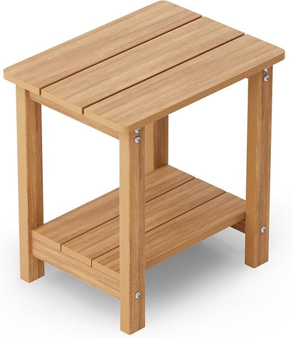MXIMU Outdoor Side Table for Patio: 16" HIPS Weatherproof Adirondack Table - Small End Tables with Storage for Outside Porch Deck Pool Balcony Backyard - 2 Tier Easy Assembly No Maintenance Teak