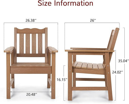 Stoog HIPS Outdoor Patio Dining Set, 4-Piece All-Weather Garden Bench, Chairs and Table Set, Patio Dining Set for Backyard, Lawn, Deck and Porch, Teak