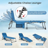 Goplus Tanning Chair, Folding Outdoor Beach Lounge Chair with Face & Arm Hole, Carrying Strap, Pillow, Side Pocket - Photo 4