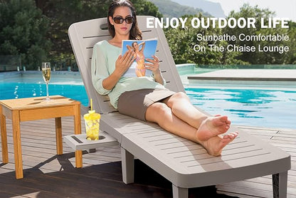Outdoor Chaise Lounge Set of 2, Waterproof Pool Lounge Chairs for Outside w/5 Positions Recliner Chair for Patio, Poolside, Beach,All Weather Use, Grey