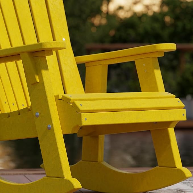 Wildridge Heritage Adirondack Rocking Chair, Lemon Yellow - Outdoor Weather Resistant HDPE Rocking Chair for Patio, Deck, Fire Pit