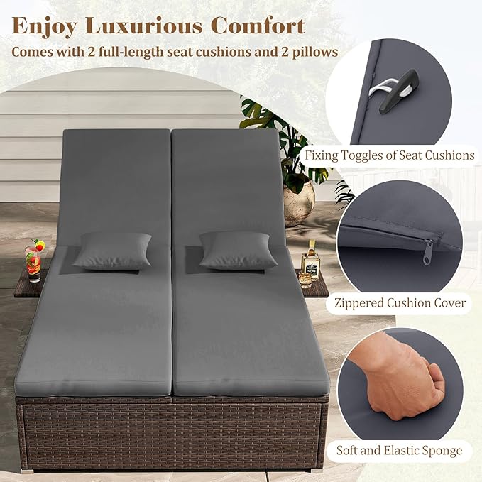 Tangkula Outdoor Rattan Daybed with 6-Level Adjustable Backrests - Photo 7