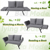 Greesum Outdoor Sofa, Woven Rattan Patio Furniture, Convertible Daybed or Double Chair with Adjustable Armrests - Photo 5