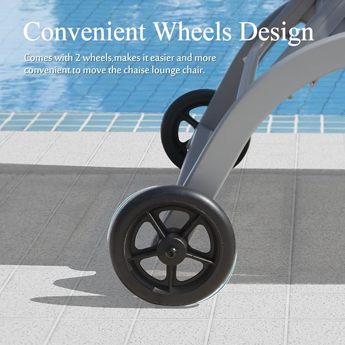 Domi Chaise Lounge Outdoor Set of 3, Lounge Chairs for Outside with Wheels - Photo 6