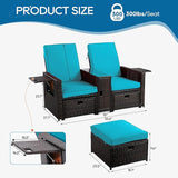 5PCS Outdoor Wicker Chaise Lounge Chair - Rattan Adjustable Reclining Patio Lounge Chair with Ottoman and Coffee Table - Photo 2