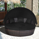 Tangkula Patio Round Daybed with Retractable Canopy, Outdoor Wicker Rattan Furniture Sets - Photo 3