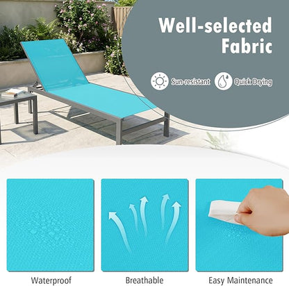Giantex Patio Chaise Lounge Chair, Outdoor Sunbathing Chair Lawn Reclining Lounger with 6 Adjustable Position, Aluminium Frame, Outside Tanning Chairs for Deck,Yard, Pool Lounge Chairs (1, Turquoise)