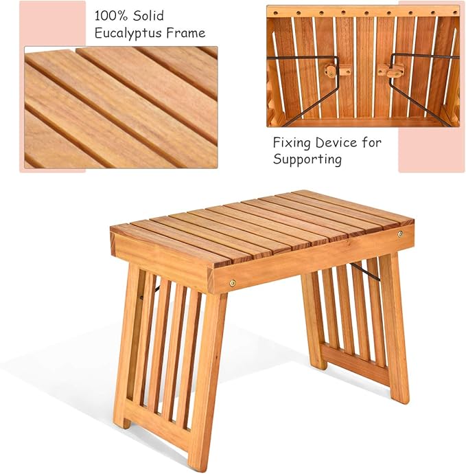 Tangkula 3 Pcs Folding Patio Solid Eucalyptus Wood Lounge Chair Set, Outdoor Lounger Chair w/Foldable Side Table, Double-Sided Cushion Lounger Chairs Set for Garden Lawn Backyard(Red & White)
