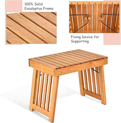 Tangkula 3 Pcs Folding Patio Solid Eucalyptus Wood Lounge Chair Set, Outdoor Lounger Chair w/Foldable Side Table, Double-Sided Cushion Lounger Chairs Set for Garden Lawn Backyard(Red & White)
